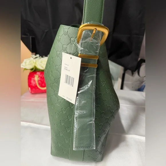 Betsy Johnson green tote bag with skulls - Picture 4 of 10